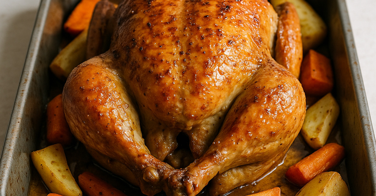Pečené kura so zlatistou kožou na plechu