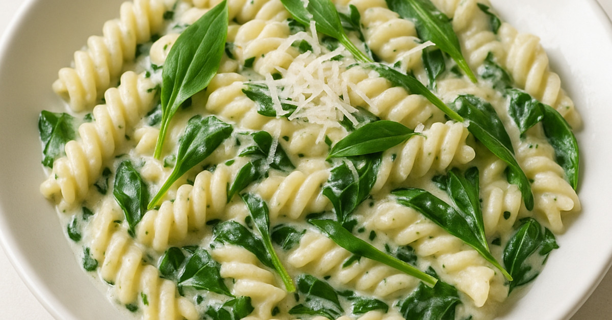 Cestoviny s medvedím cesnakom a smotanou na tanieri