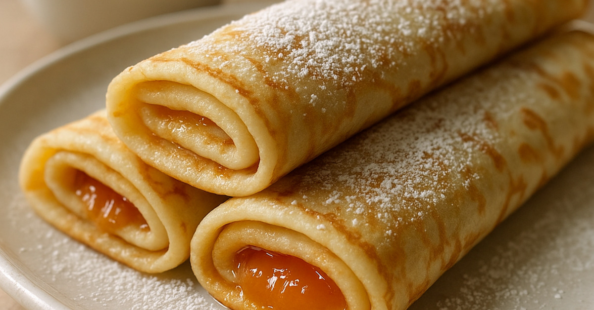 Domáce palacinky s marhuľovým džemom a cukrom