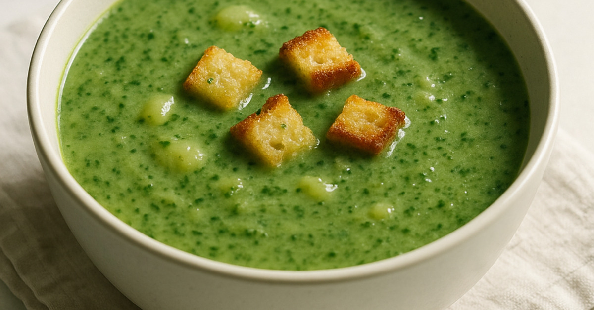 Krémová polievka z medvedieho cesnaku v miske