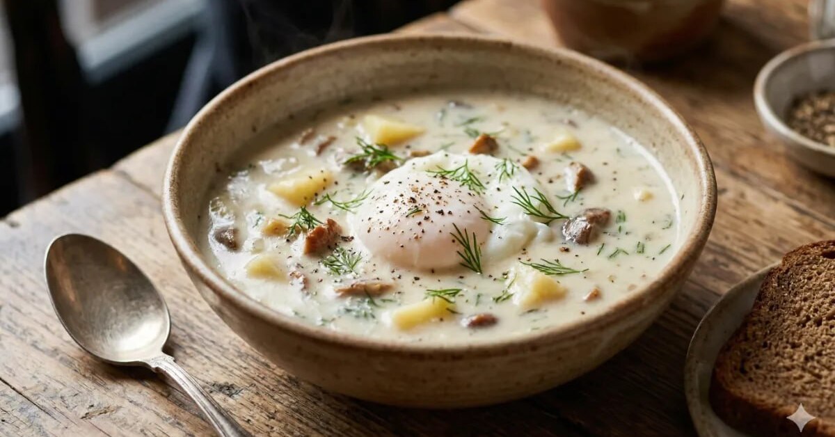 Kulajda – krémová polievka so zemiakmi, hubami a kôprom