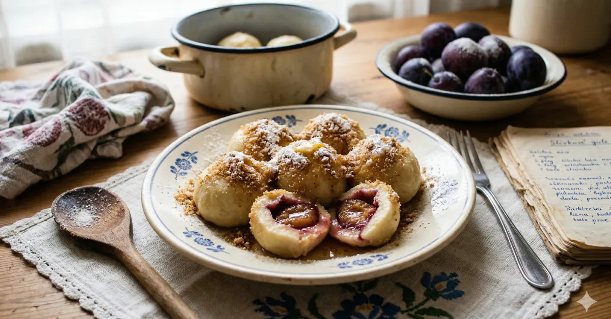 Slivkové gule posypané opraženou strúhankou