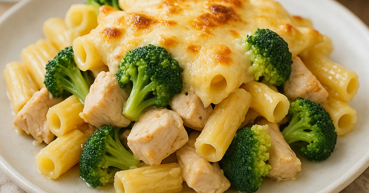 Zapekané cestoviny s kuracím mäsom a brokolicou