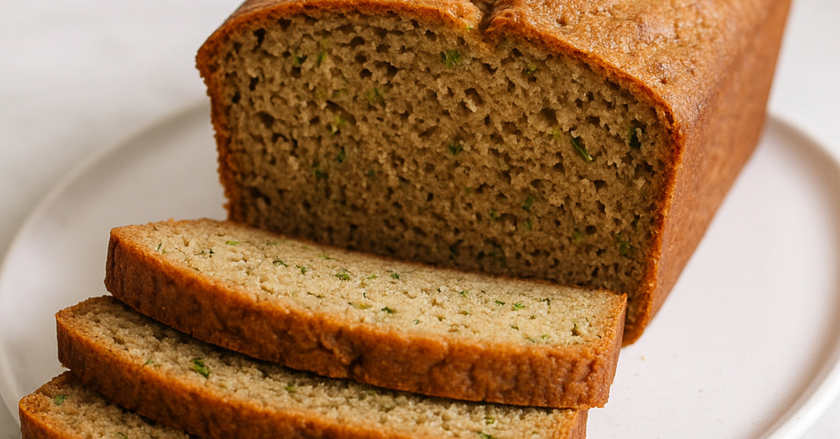 Bezlepkový zucchini bread nakrájaný na plátky